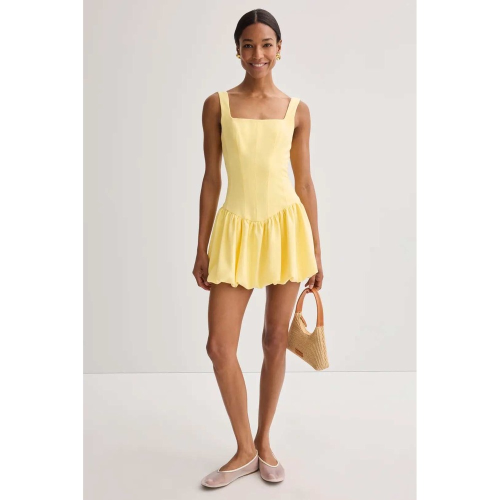 Black Halo Birdie Dress Yellow Sleeveless Square Neck‎ Bubble Hem Sz 12